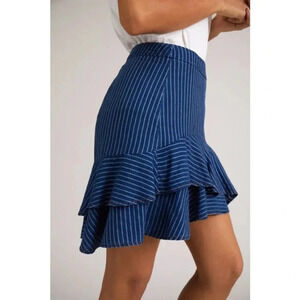 NWT Munthe Curve High-Low Striped Mini Skirt - Indigo Flouncy Ruffled